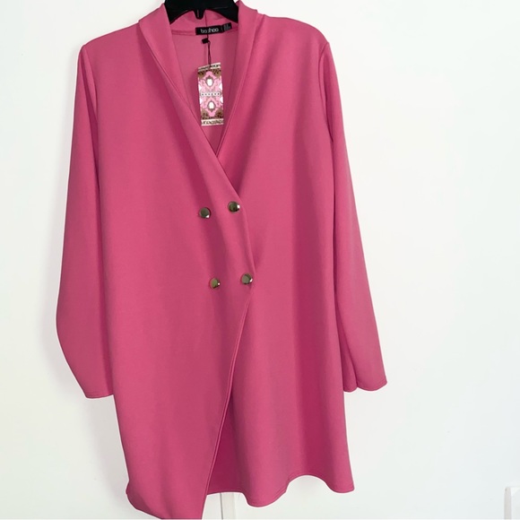 NWT Boohoo Hot Pink Asymmetric Hem Tailored Blazer Dress - Picture 3 of 9